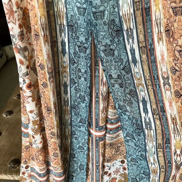 Zara boho tan blue print chiffon maxi dress Size S - Picture 7 of 15